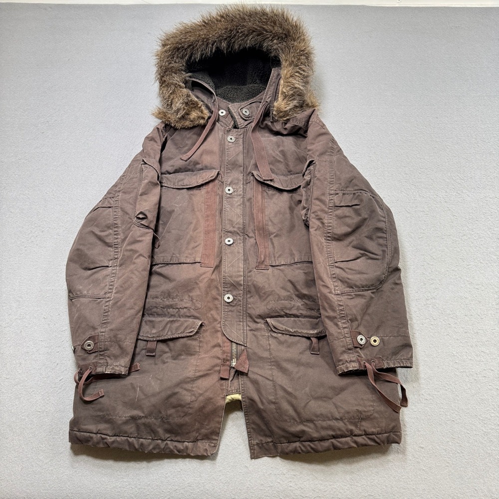 Gap Parka Jacket Men's 2XL Brown Cold Weather Faux Fur Hooded Military Utility